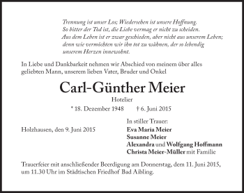 Traueranzeige von Carl-Günther Meier von Süddeutsche Zeitung