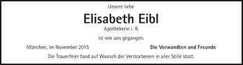 Traueranzeige von Elisabeth Eibl von Süddeutsche Zeitung