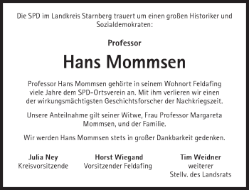 Traueranzeige von Hans Mommsen von Süddeutsche Zeitung