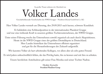 Traueranzeige von Volker Landes von Süddeutsche Zeitung