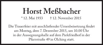Traueranzeige von Horst Meßbacher von Süddeutsche Zeitung