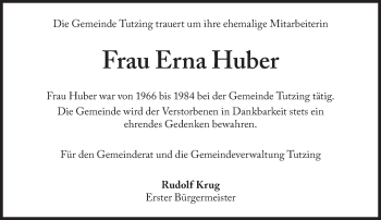 Traueranzeige von Erna Huber von Süddeutsche Zeitung