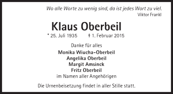 Traueranzeige von Klaus Oberbeil von Süddeutsche Zeitung
