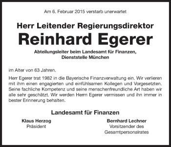 Traueranzeige von Reinhard Egerer von Süddeutsche Zeitung