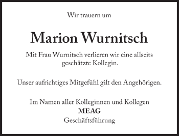 Traueranzeige von Marion Wurnitsch von Süddeutsche Zeitung