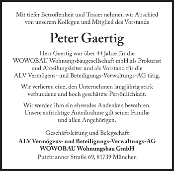 Traueranzeige von Peter Gaertig von Süddeutsche Zeitung