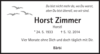 Traueranzeige von Horst Zimmer von Süddeutsche Zeitung