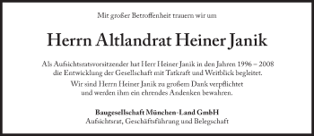 Traueranzeige von Heiner Janik von Süddeutsche Zeitung