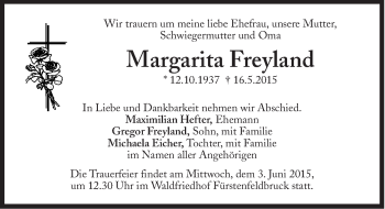 Traueranzeige von Margarita Freyland von Süddeutsche Zeitung