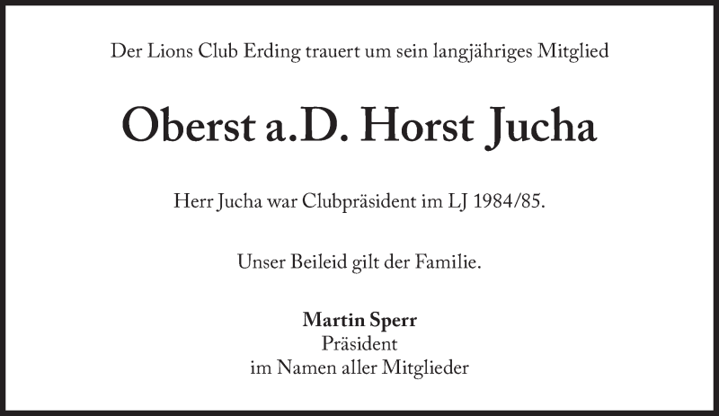  Traueranzeige für Horst Jucha vom 10.06.2015 aus Süddeutsche Zeitung