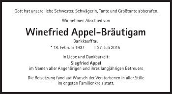 Traueranzeige von Winefried Appel-Bräutigam von Süddeutsche Zeitung