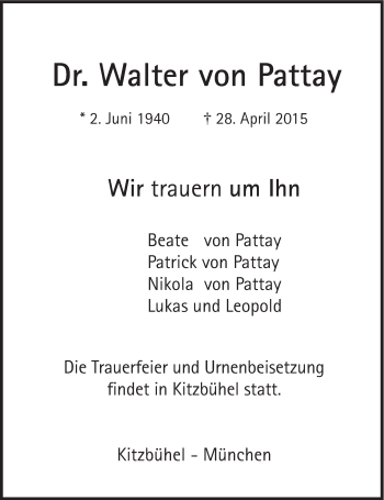 Traueranzeige von Walter von Pattay von Süddeutsche Zeitung