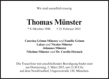 Traueranzeige von Thomas Münster von Süddeutsche Zeitung