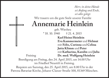 Traueranzeige von Annemarie Heinlein von Süddeutsche Zeitung