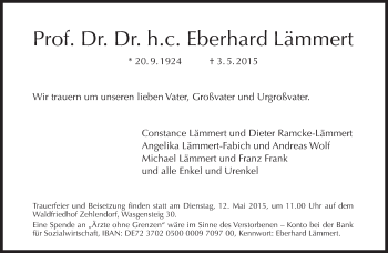 Traueranzeige von Eberhard Lämmert von Süddeutsche Zeitung