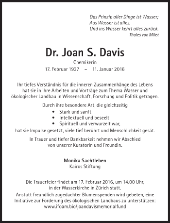 Traueranzeige von Joan S. Davis von Süddeutsche Zeitung