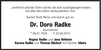 Traueranzeige von Doro Radke von Süddeutsche Zeitung