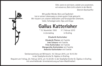 Traueranzeige von Gallus Katterloher von Süddeutsche Zeitung