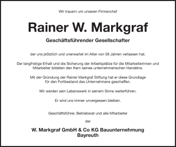 Traueranzeige von Rainer Markgraf von Süddeutsche Zeitung