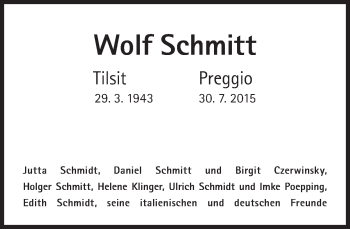 Traueranzeige von Wolf Schmitt von Süddeutsche Zeitung