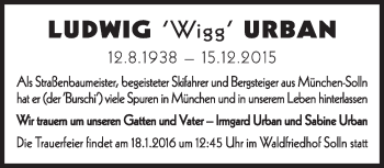 Traueranzeige von Ludwig Urban von Süddeutsche Zeitung