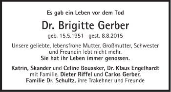 Traueranzeige von Brigitte Gerber von Süddeutsche Zeitung