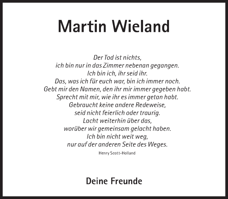  Traueranzeige für Martin Wieland vom 03.11.2015 aus Süddeutsche Zeitung