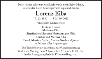 Traueranzeige von Lorenz Eiba von Süddeutsche Zeitung