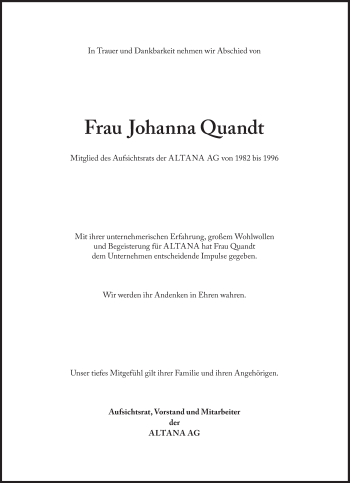 Traueranzeige von Johanna Maria Quandt  von Süddeutsche Zeitung