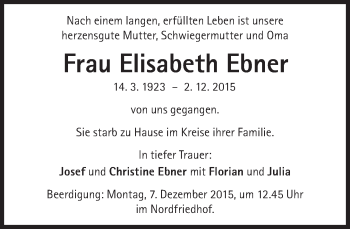 Traueranzeige von Elisabeth Ebner von Süddeutsche Zeitung