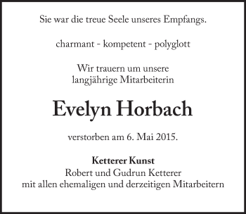 Traueranzeige von Evelyn Horbach von Süddeutsche Zeitung