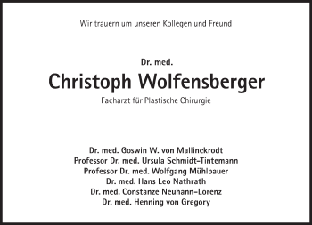 Traueranzeige von Christoph Wolfensberger von Süddeutsche Zeitung