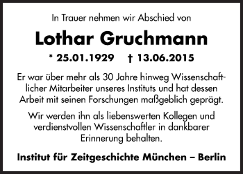 Traueranzeige von Lothar Gruchmann von Süddeutsche Zeitung