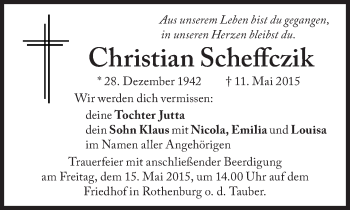 Traueranzeige von Christian Scheffczik von Süddeutsche Zeitung