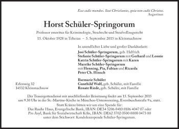 Traueranzeige von Horst Schüler-Springorum von Süddeutsche Zeitung