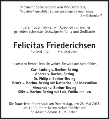 Traueranzeige von Felicitas Friederichsen von Süddeutsche Zeitung