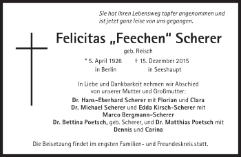 Traueranzeige von Felicitas Scherer von Süddeutsche Zeitung