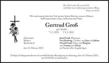 Traueranzeige von Groß Gertrud von Süddeutsche Zeitung