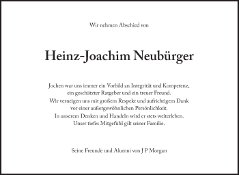 Traueranzeige von Heinz-Joachim Neubürger von Süddeutsche Zeitung