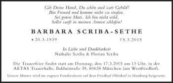 Traueranzeige von Barbara Scriba-Sethe von Süddeutsche Zeitung