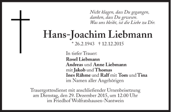 Traueranzeige von Hans-Joachim Liebmann von Süddeutsche Zeitung