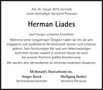 Traueranzeige von Herman Liades von Süddeutsche Zeitung