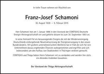 Traueranzeige von Franz-Josef Schamoni von Süddeutsche Zeitung