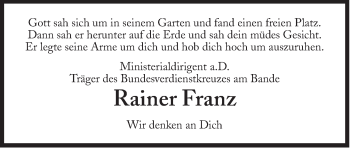 Traueranzeige von Rainer Franz von Süddeutsche Zeitung