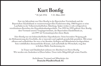 Traueranzeige von Kurt Bonfig von Süddeutsche Zeitung