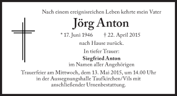 Traueranzeige von Jörg Anton von Süddeutsche Zeitung