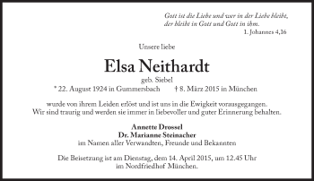 Traueranzeige von Elsa Neithardt von Süddeutsche Zeitung