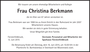 Traueranzeige von Christina Berkmann von Süddeutsche Zeitung