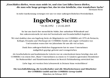 Traueranzeige von Ingeborg Steitz von Süddeutsche Zeitung