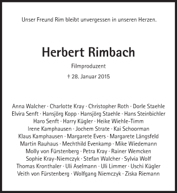 Traueranzeige von Herbert Rimbach von Süddeutsche Zeitung